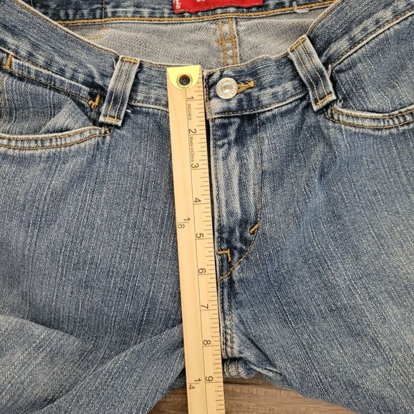 Levis Womens Low Slouch Flare Stretch Distressed Denim Blue Jeans Size 9M Jr. - Picture 9 of 12
